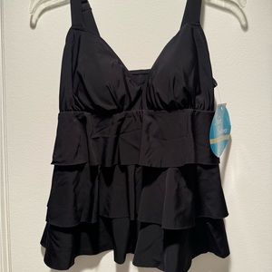 NWT….Swim Solutions Black Tankini Top